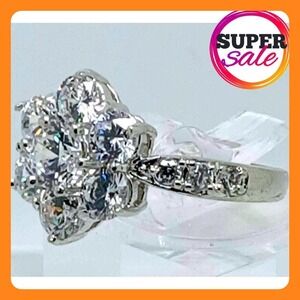 4.06CT Vintage White Gold Plated Floral Cluster Cocktail Engagement Ring Size 6